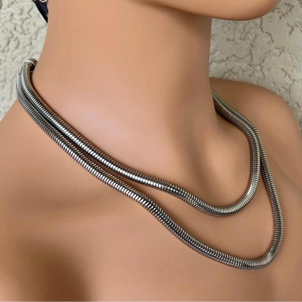 Chico’s Sleek Double Layered Silver Snake Chain.